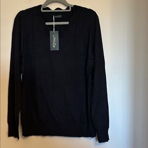 Ofeefan 53% viscose black pullover sweater scalloped V- neck new/tag size L